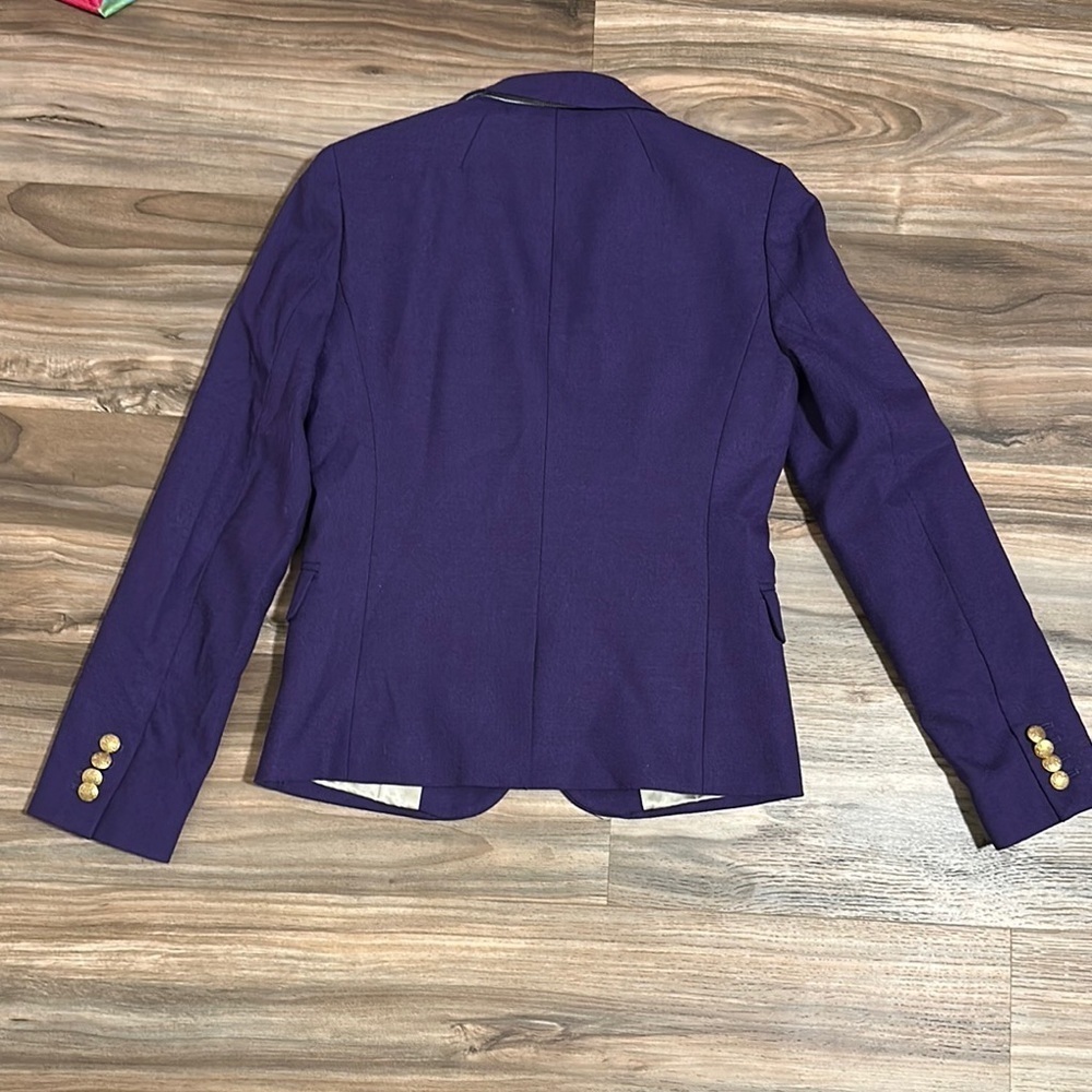 J Crew Womens Schoolboy Blazer Size 0 Purple Gold Crested Buttons Wool Blend - Picture 10 of 13